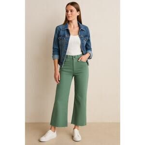 Joe’s Jeans High Rise 26 Green Wide Leg Raw Hem Cropped Pants Thyme
